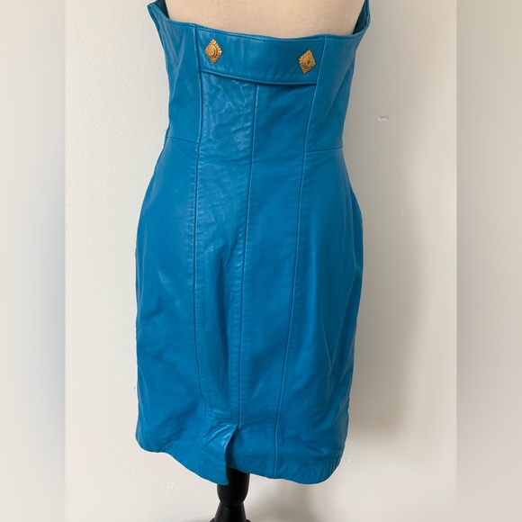 Michael Hoban North Beach Leather Vintage Blue Halter 1980’s Mini Dress Size 6 - Picture 7 of 16